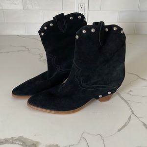 Marc Fisher Ryan Studded Black Suede Western Cowgirl Boots | 8M